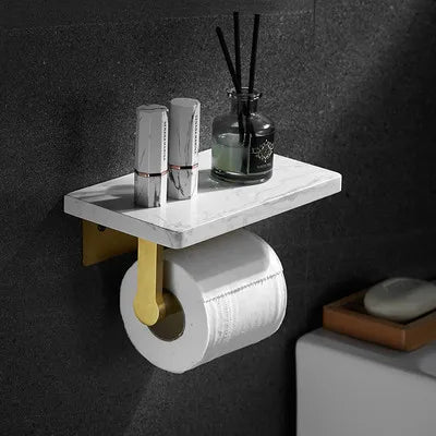 DecorBites™ Gold Marble Toilet Paper Holder Tissue Box Stand Wall Mount Bathroom Rack