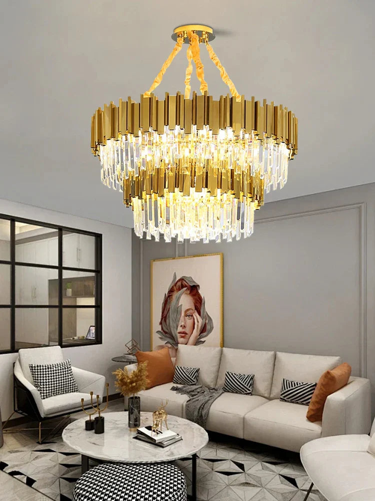 Gold Crystal Ceiling Chandelier 2-Layer Dia150cm