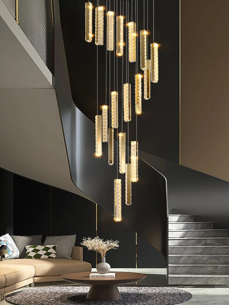 DecorBites™ Large Chrome Plated Crystal Chandelier Pendant for Modern Spiral Staircase