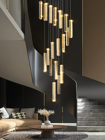 DecorBites™ Large Chrome Plated Crystal Chandelier Pendant for Modern Spiral Staircase