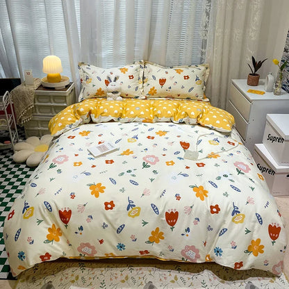 DecorBites™ Flowers Print Cotton King Size Bedding Set, Soft & Comfortable Duvet Cover Set