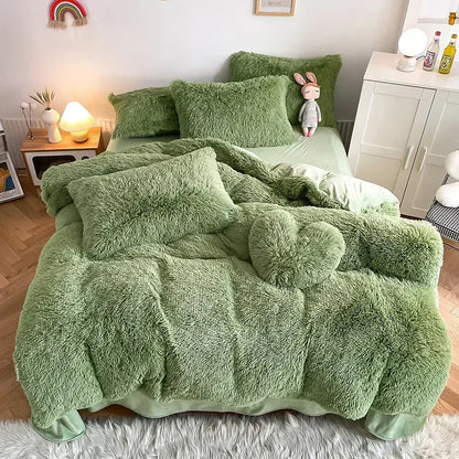 DecorBites™ Fluffy Faux Fur Bedding Set: Duvet Cover, Sheet, Pillowcase - Soft & Warm