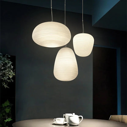 DecorBites™ Glass Whorls Cocoon Pendant Light - Milky White, Modern Hanging Lamp