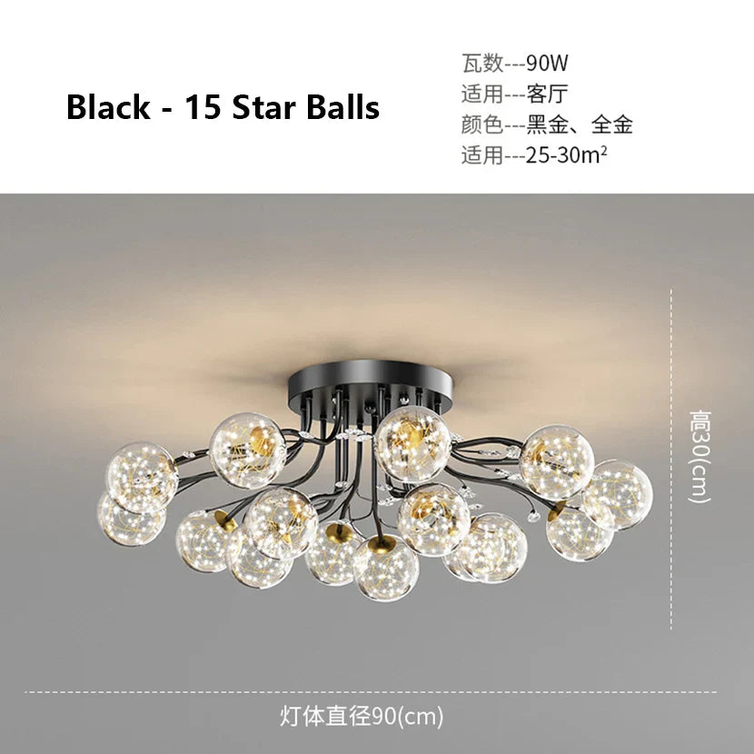 DecorBites™ Glass Bubble Ball LED Ceiling Light in Black Gold Crystal for Bedroom & Living Room