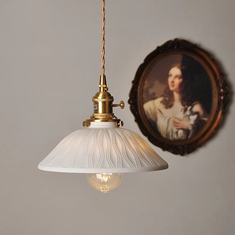 DecorBites™ Copper Ceramic LED Pendant Lights Walnut Wood Hang Lamp