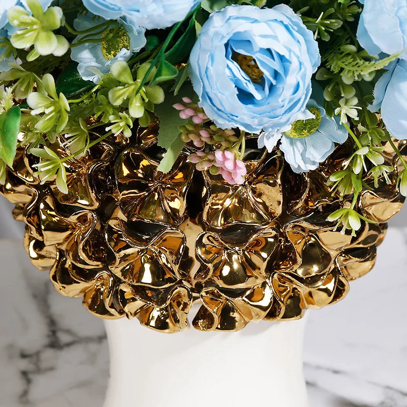 Gold Ceramic Ginger Jar With Relief Flower Design