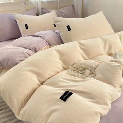 DecorBites™ Coral Color Blocked Velvet Single Duvet Cover for Winter