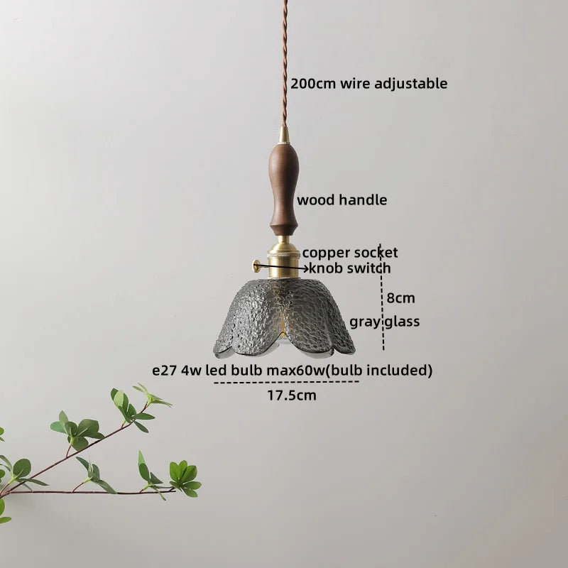 DecorBites™ Green Glass LED Pendant Lamp with Knob Switch, Copper Chandelier