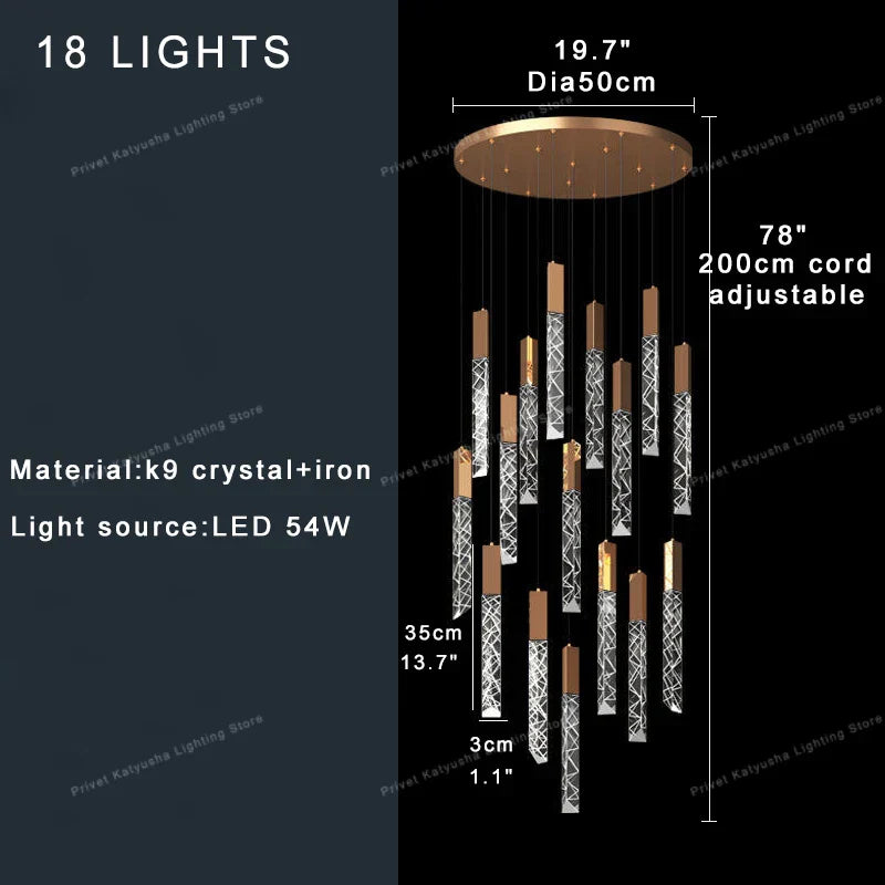DecorBites™ Crystal Circular Staircase Chandelier for Villa Duplex Foyer Decoration