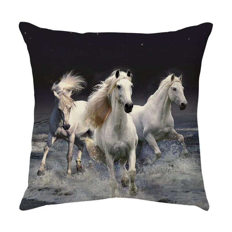 DecorBites™ Galloping Horse Pillowcase: Wild Horse Print Linen Cushion Cover for Home Decoration