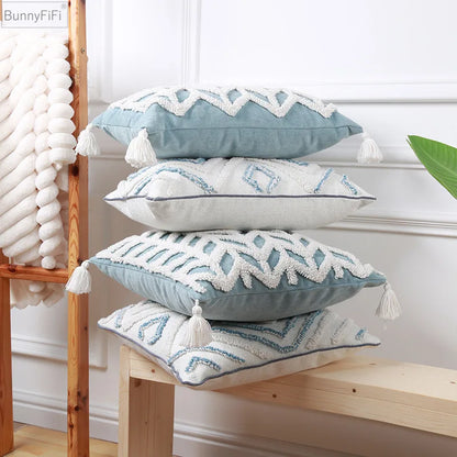 DecorBites™ Diamond Tufted Blue Cushion Cover for Sofa Bed 45x45cm/30x50cm