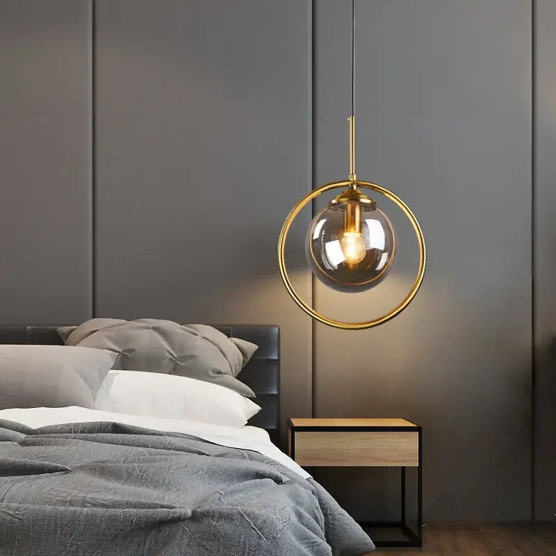 Glass Ball Pendant Light Amber Kitchen Style