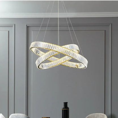 DecorBites™ Crystal LED Chandelier: Modern Steel Pendant Lighting for Luxurious Foyer Decor