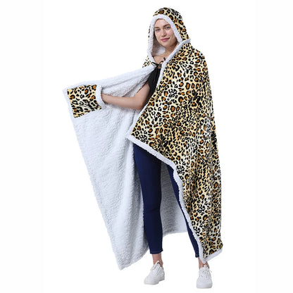 DecorBites™ Leopard Print Warm Wearable Lap Blanket - Soft Flannel Shawl Blanket