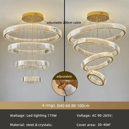 DecorBites™ Crystal Circle LED Chandelier: Nordic Modern Stairs Pendant Lighting with Dimmable LED for Living Room