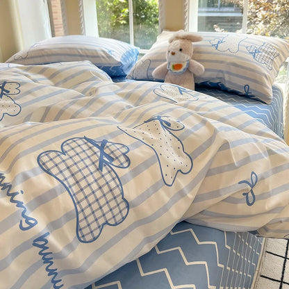 DecorBites™ Grid Print Cotton Bedding Set for Single Double Beds