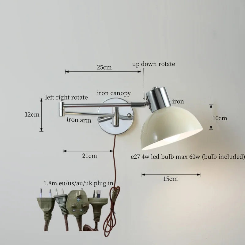 DecorBites™ Cream LED Swing Arm Wall Lamp for Living Room Bedroom Mirror Stair Light
