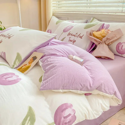 DecorBites™ Cozy Pattern Printed 4Pcs Single Bedding Set - Soft Cotton Fabric