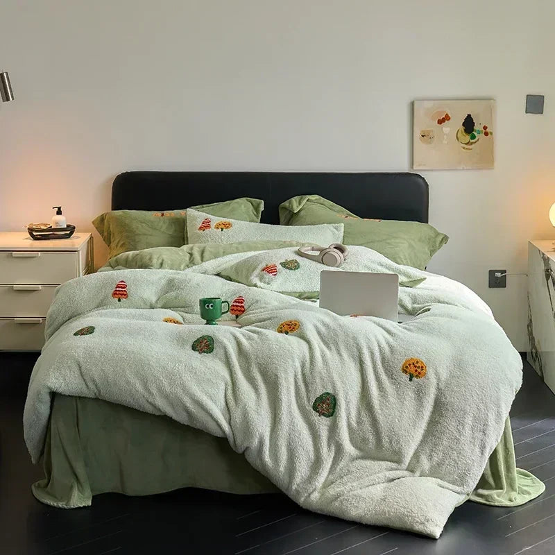 DecorBites™ Full Matte Ant Velvet Winter Duvet Set Queen Bedding Warmth Fluffy Blanket