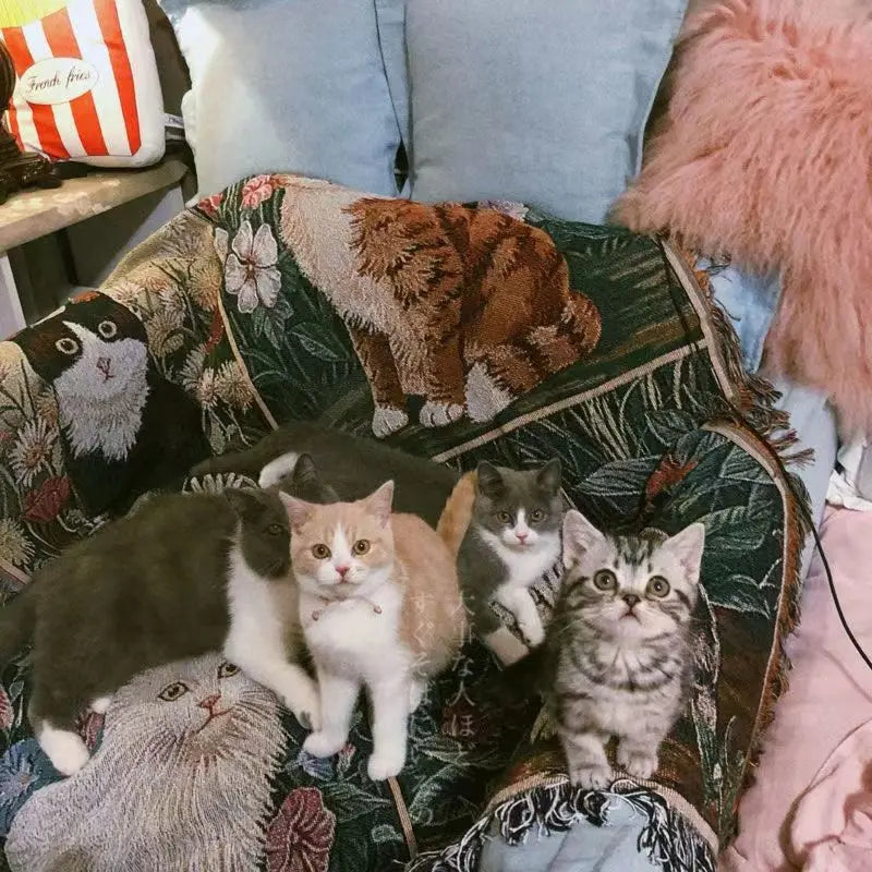 DecorBites™ Cat Sunflower Knitted Sofa Cover - Multi-functional Blanket, Bed Cover, Floor Mat, and Tapestry for Home Decor.