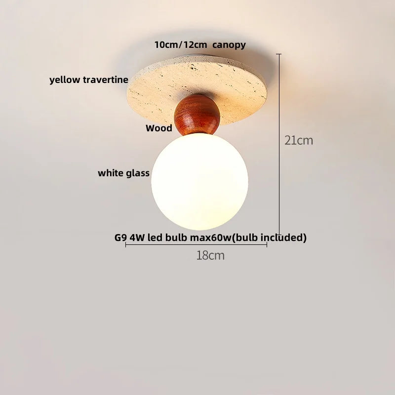 DecorBites™ LED Ceiling Light with Wood Base and White Glass Shade