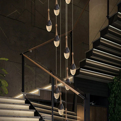 DecorBites™ Gold LED Staircase Chandelier: Elegant Luxury Large Pendant Lamp for Living Room
