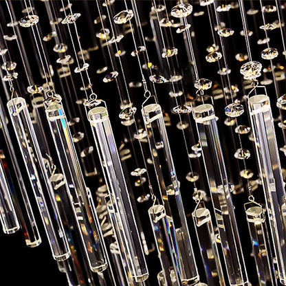 DecorBites™ Crystal Column Chandelier: Modern Square Base Hanging Lamp for Living Room, Stair Loft