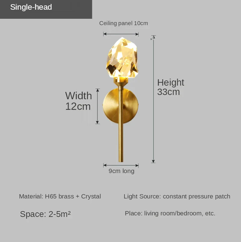 DecorBites™ Crystal Gold LED Wall Sconce for Bedroom Living Room Hotel Hallway