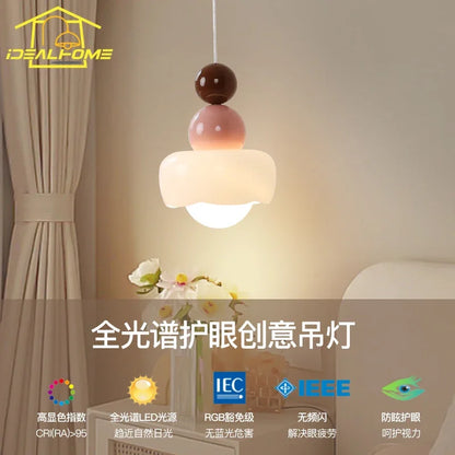 DecorBites™ Cream Wind Resin/Glass Pendant Lights: Modern LED E27 Hanging Lamp for Bedroom, Bar, Kids Room