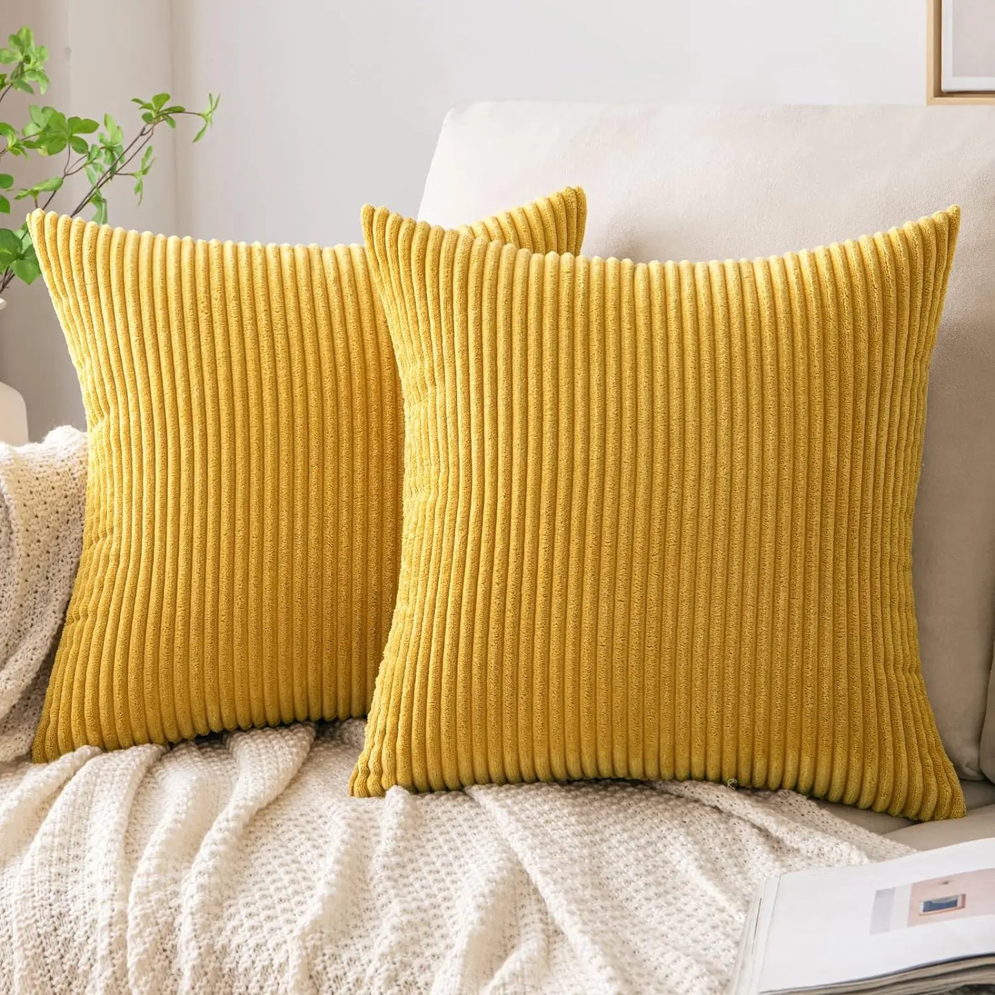 DecorBites™ Corduroy Striped Throw Pillow Covers - Soft Decorative Cushion Cases