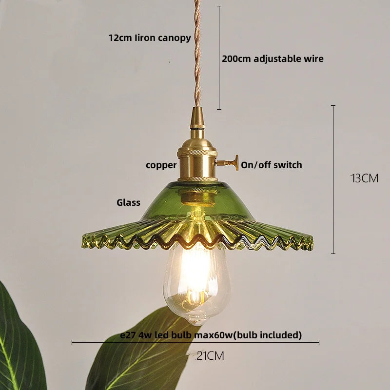 Green Glass Pendant Light Nordic Iron Frame