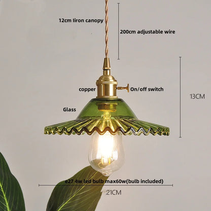 DecorBites™ Green Glass LED Pendant Light: Nordic Modern Hanging Lamp for Bedroom Dining Room