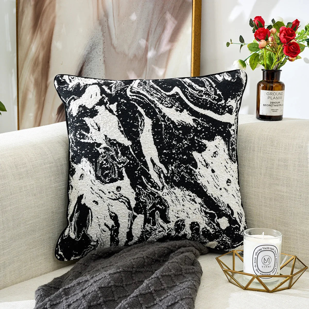 DecorBites™ Geometric Chenille Pillow Cover: Stylish Nordic Jacquard Cushion for Sofa