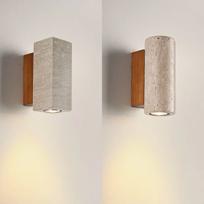 DecorBites™ LED Wall Sconce Yellow Travertine Stone Bedroom Study Cafe Wood Base Stair Light