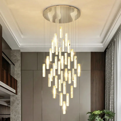 DecorBites™ Gold Chrome Steel Crystal Pendant Lights with Dimmable LED for Villa Stair