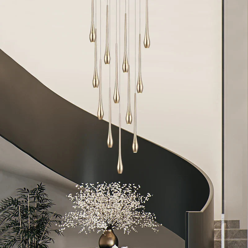 Gold Duplex LED Chandelier 12-Light Staircase