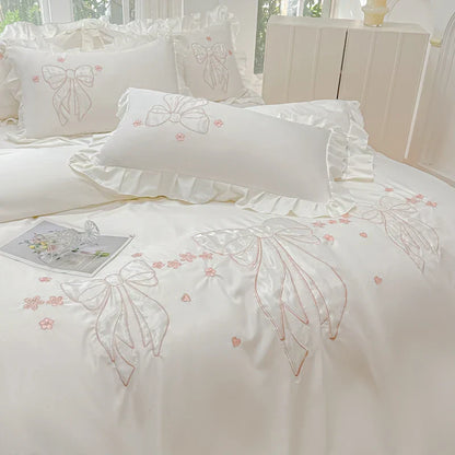 DecorBites™ Ice Silk Embroidered Ruffles Duvet Set with Cool & Skin-Friendly Feel