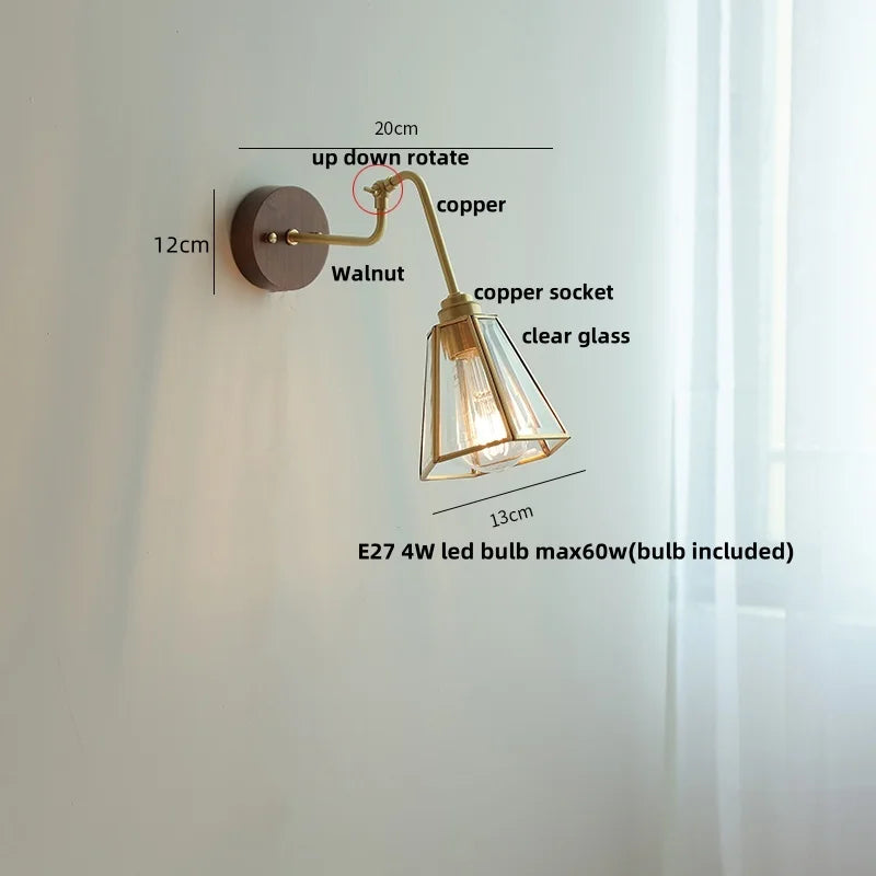 DecorBites™ Copper Glass Wall Sconce Amber LED Rotate Modern Bathroom Mirror Light