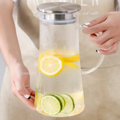 DecorBites™ Glass Pitcher with Lid, Heat Resistant Water Carafe for Hot/Cold Beverages