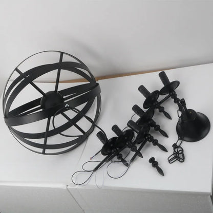 DecorBites™ Iron Chandelier: Retro Industrial Globe Lighting for Living Room, Kitchen, Dining Room