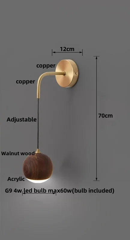 DecorBites™ Adjustable Walnut Wood LED Wall Sconce | Nordic Bedroom Lamparas with Acrylic | Simple Aisle Décor