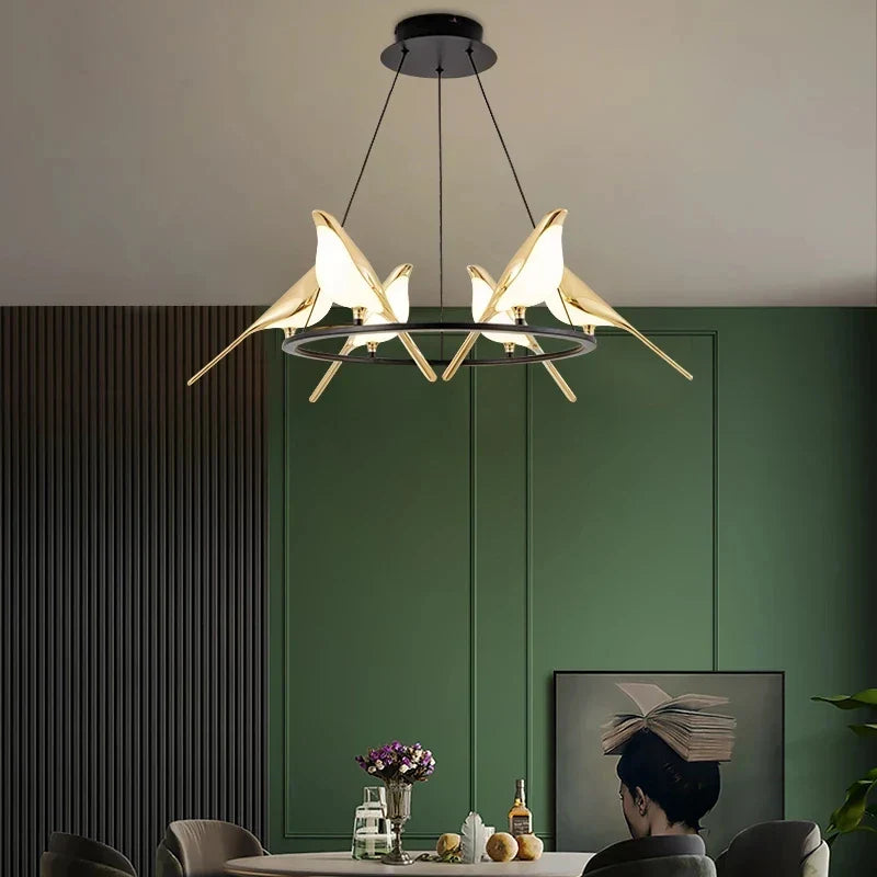 DecorBites™ Gold Magpie Bird Ceiling Chandelier: Modern Home Interior Lighting for Living Dining Kitchen