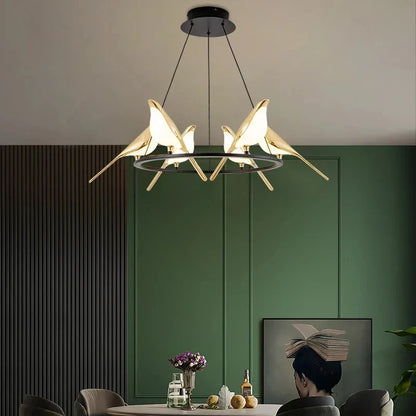 DecorBites™ Gold Magpie Bird Ceiling Chandelier: Modern Home Interior Lighting for Living Dining Kitchen