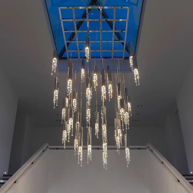 DecorBites™ Large Crystal LED Staircase Chandelier for Modern Living Room Hall Loft