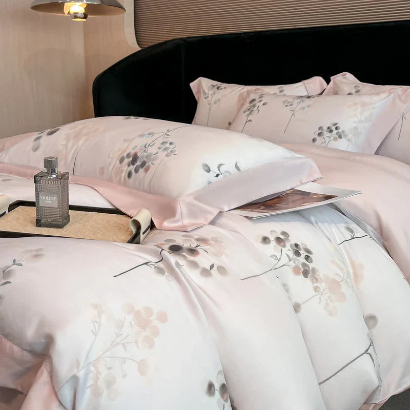 DecorBites™ Eucalyptus Fiber Flowers Bedding Set: Duvet Cover, Bed Sheet, Pillowcase - 4Pcs