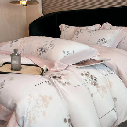 DecorBites™ Eucalyptus Fiber Flowers Bedding Set: Duvet Cover, Bed Sheet, Pillowcase - 4Pcs