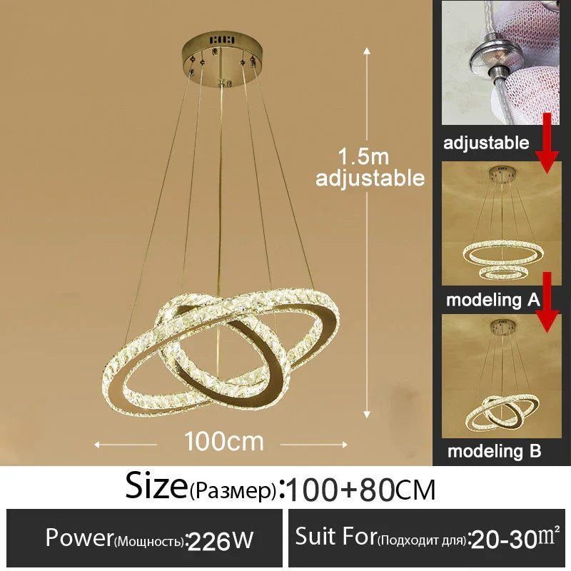 Gold LED Crystal Chandelier Chrome D100cm