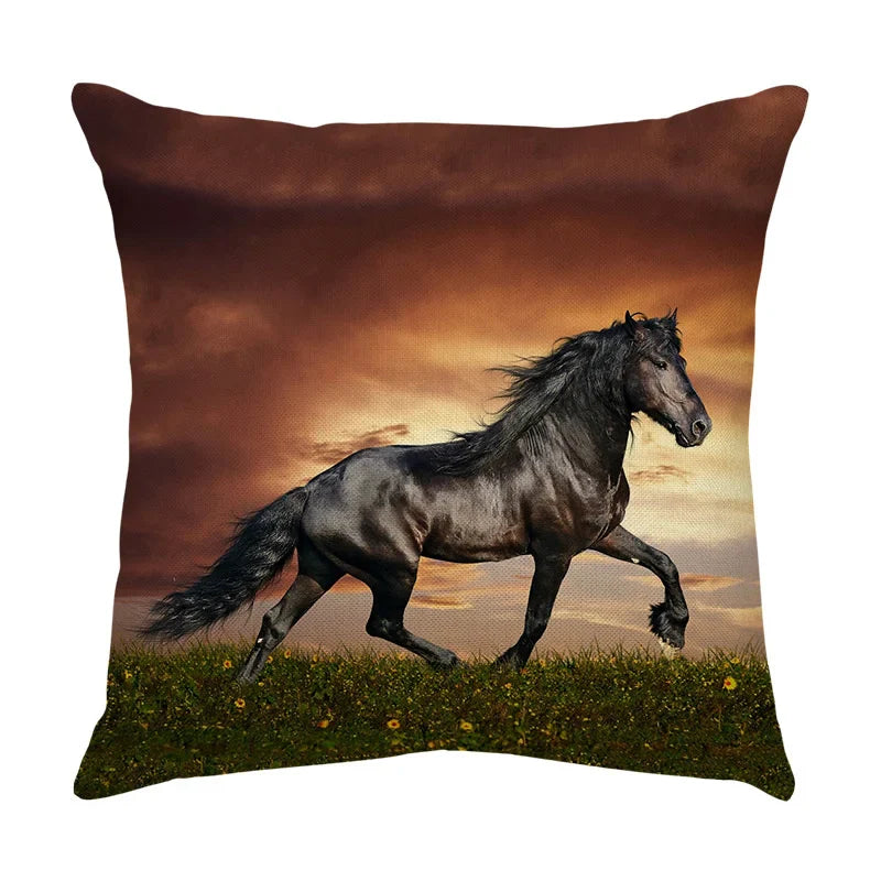 DecorBites™ Galloping Horse Pillowcase: Wild Horse Print Linen Cushion Cover for Home Decoration