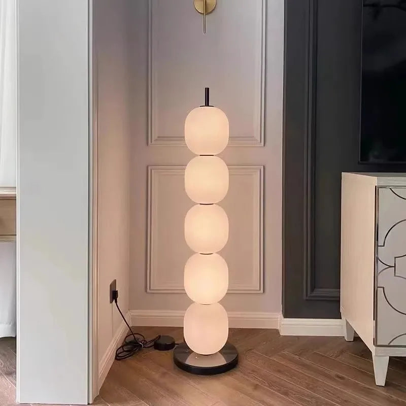 DecorBites™ Gourd String Floor Lamp, White Glass Lampshade, Designer Nordic Floor Light
