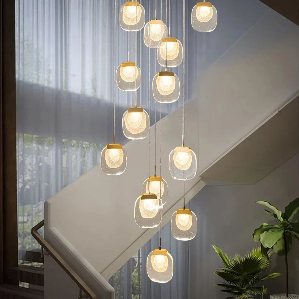 Gold Crystal Staircase Chandelier For Hallway
